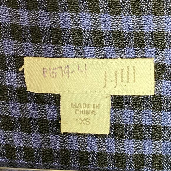 J Jill Womens Size XS Checked Blouse Blue Black Pullover Pockets Huntercore - Picture 9 of 10